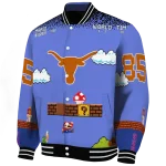 personalized texas longhorns mario blocks blue black varsity jacket best selling