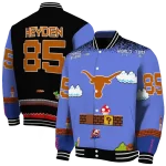 personalized texas longhorns mario blocks blue black varsity jacket best selling
