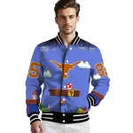 personalized texas longhorns mario blocks blue black varsity jacket best selling