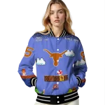 personalized texas longhorns mario blocks blue black varsity jacket best selling