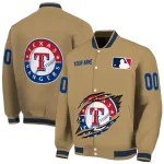personalized texas rangers claw swipe beige varsity jacket best selling