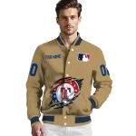 personalized texas rangers claw swipe beige varsity jacket best selling