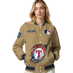 personalized texas rangers claw swipe beige varsity jacket best selling