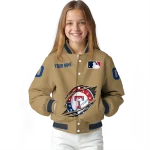 personalized texas rangers claw swipe beige varsity jacket best selling