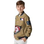 personalized texas rangers claw swipe beige varsity jacket best selling