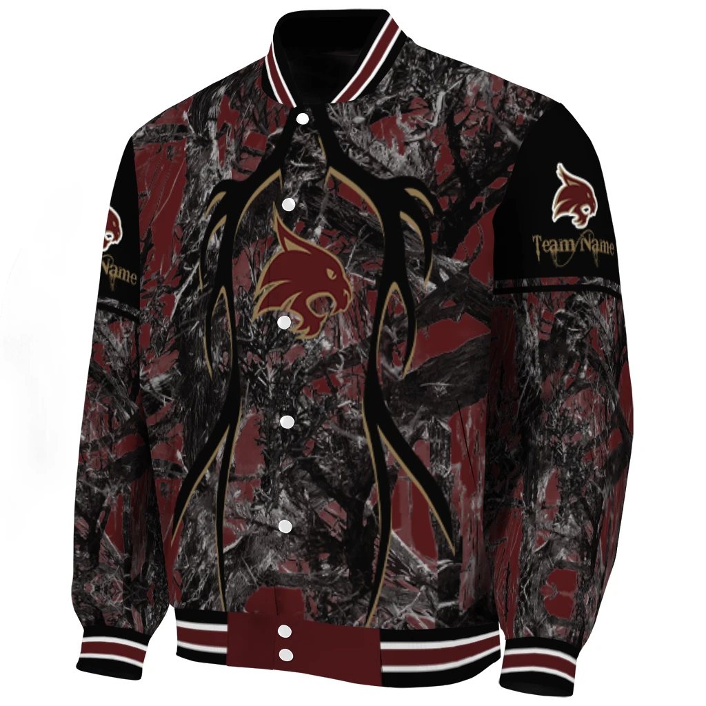 personalized texas state bobcats antlers motif maroon black varsity jacket best selling personalized texas state bobcats antlers motif maroon black varsity jacket best selling