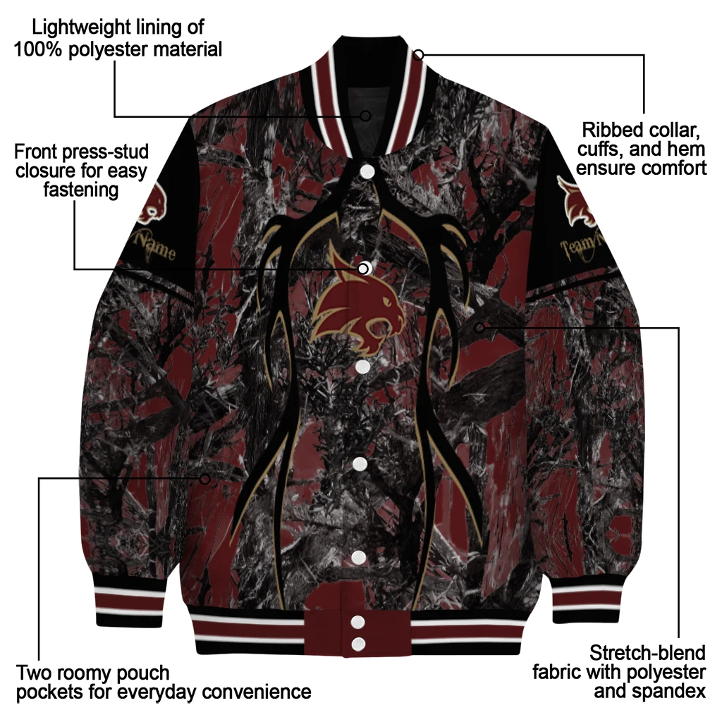 personalized texas state bobcats antlers motif maroon black varsity jacket new arrival personalized texas state bobcats antlers motif maroon black varsity jacket new arrival