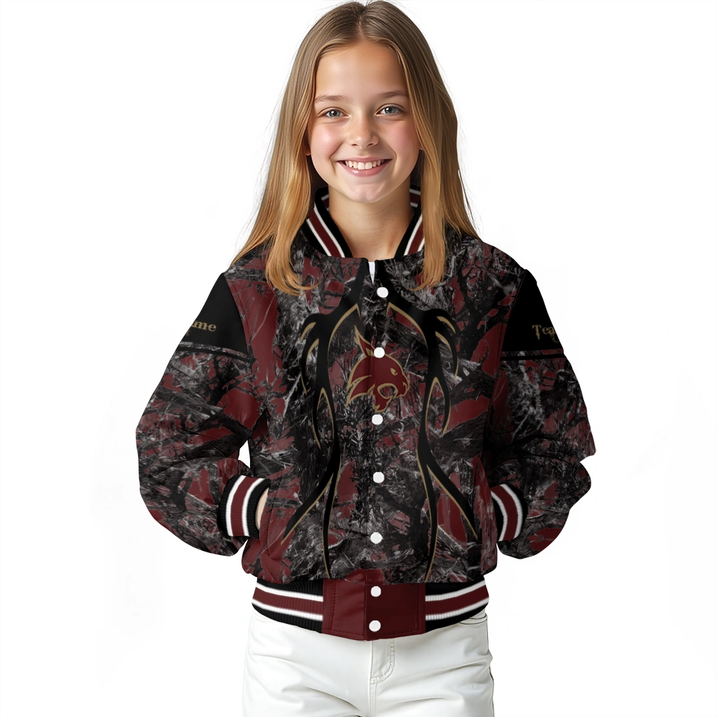 personalized texas state bobcats antlers motif maroon black varsity jacket top rated personalized texas state bobcats antlers motif maroon black varsity jacket top rated