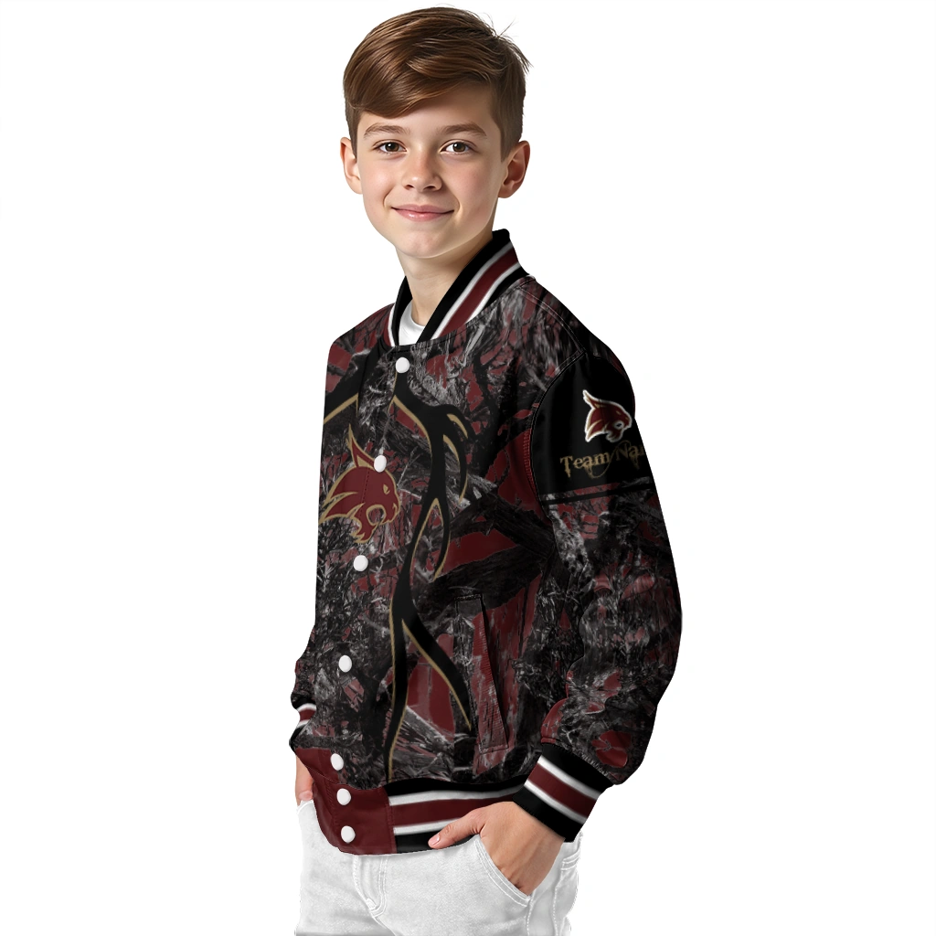 personalized texas state bobcats antlers motif maroon black varsity jacket trendy personalized texas state bobcats antlers motif maroon black varsity jacket trendy