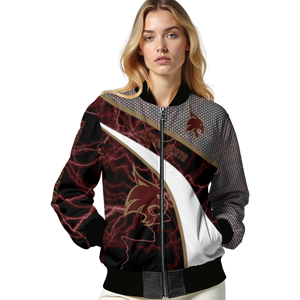 personalized texas state bobcats electric flash maroon bomber jacket latest model personalized texas state bobcats electric flash maroon bomber jacket latest model