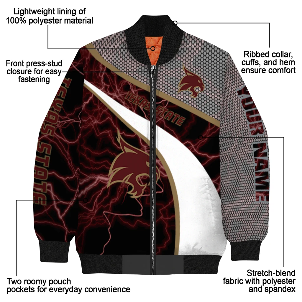 personalized texas state bobcats electric flash maroon bomber jacket new arrival personalized texas state bobcats electric flash maroon bomber jacket new arrival