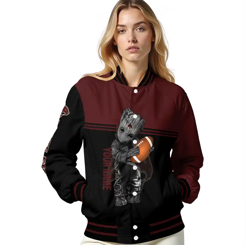 personalized texas state bobcats groot football maroon black varsity jacket latest model personalized texas state bobcats groot football maroon black varsity jacket latest model
