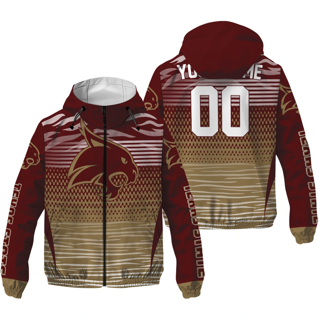 personalized texas state bobcats pattern layers maroon windbreaker jacket high quality personalized texas state bobcats pattern layers maroon windbreaker jacket high quality