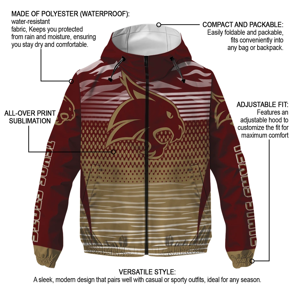 personalized texas state bobcats pattern layers maroon windbreaker jacket new arrival personalized texas state bobcats pattern layers maroon windbreaker jacket new arrival