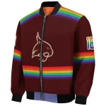 personalized texas state bobcats rainbow jersey number maroon bomber jacket best selling
