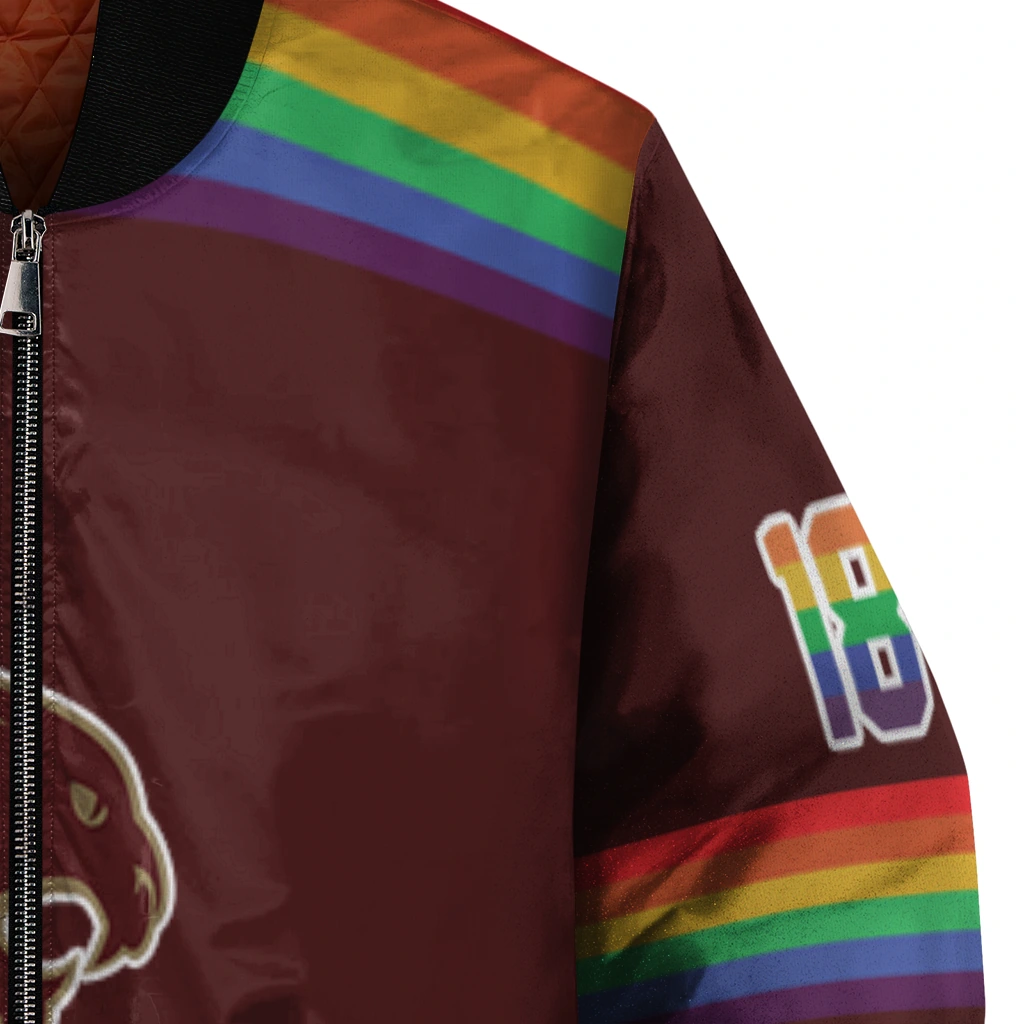 personalized texas state bobcats rainbow jersey number maroon bomber jacket premium grade personalized texas state bobcats rainbow jersey number maroon bomber jacket premium grade