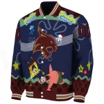 personalized texas state bobcats spongebob playtime maroon blue varsity jacket best selling