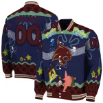 personalized texas state bobcats spongebob playtime maroon blue varsity jacket best selling