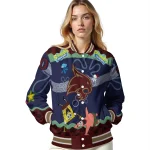 personalized texas state bobcats spongebob playtime maroon blue varsity jacket best selling