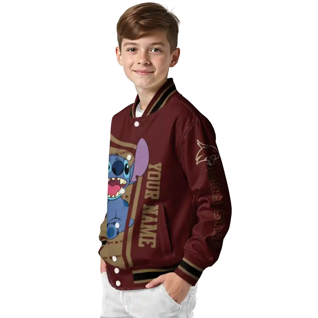 personalized texas state bobcats stitch laughing maroon varsity jacket trendy personalized texas state bobcats stitch laughing maroon varsity jacket trendy