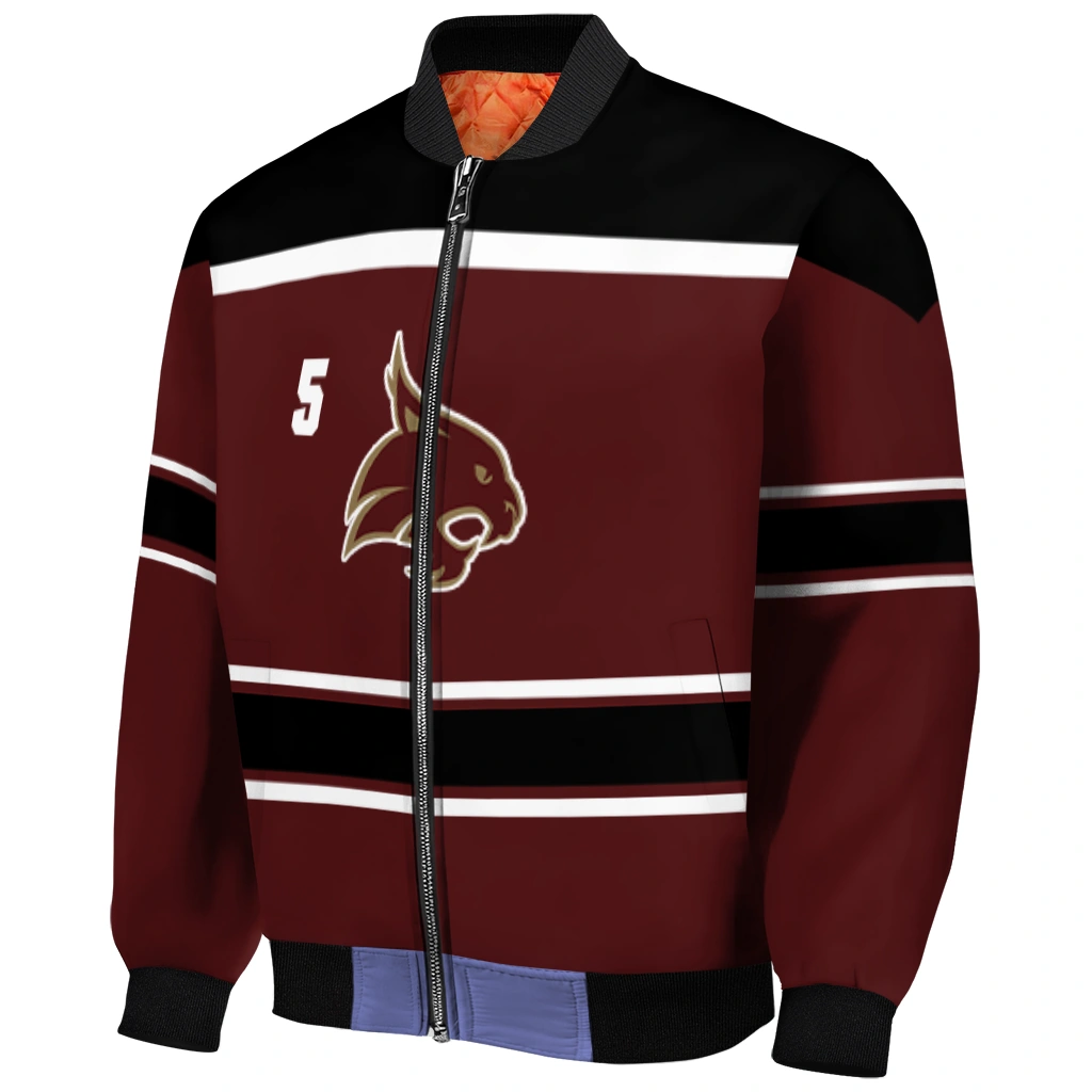 personalized texas state bobcats stripe statement maroon black bomber jacket fashion forward personalized texas state bobcats stripe statement maroon black bomber jacket fashion forward