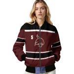 personalized texas state bobcats stripe statement maroon black bomber jacket best selling