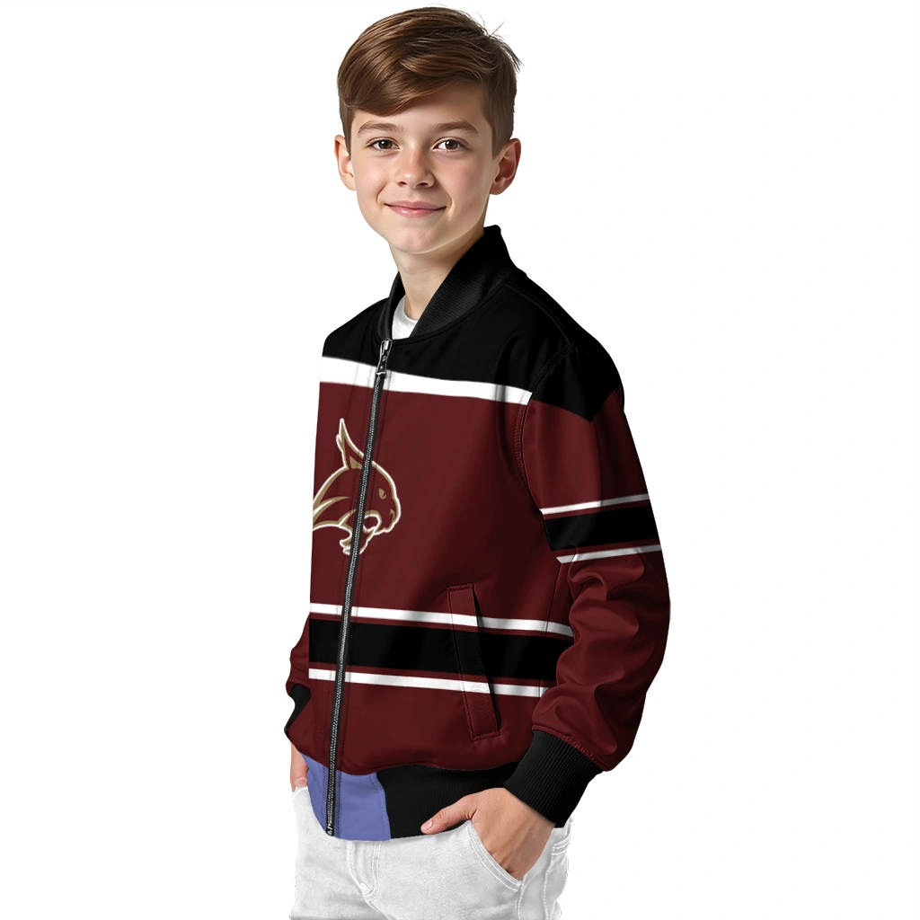 personalized texas state bobcats stripe statement maroon black bomber jacket trendy personalized texas state bobcats stripe statement maroon black bomber jacket trendy