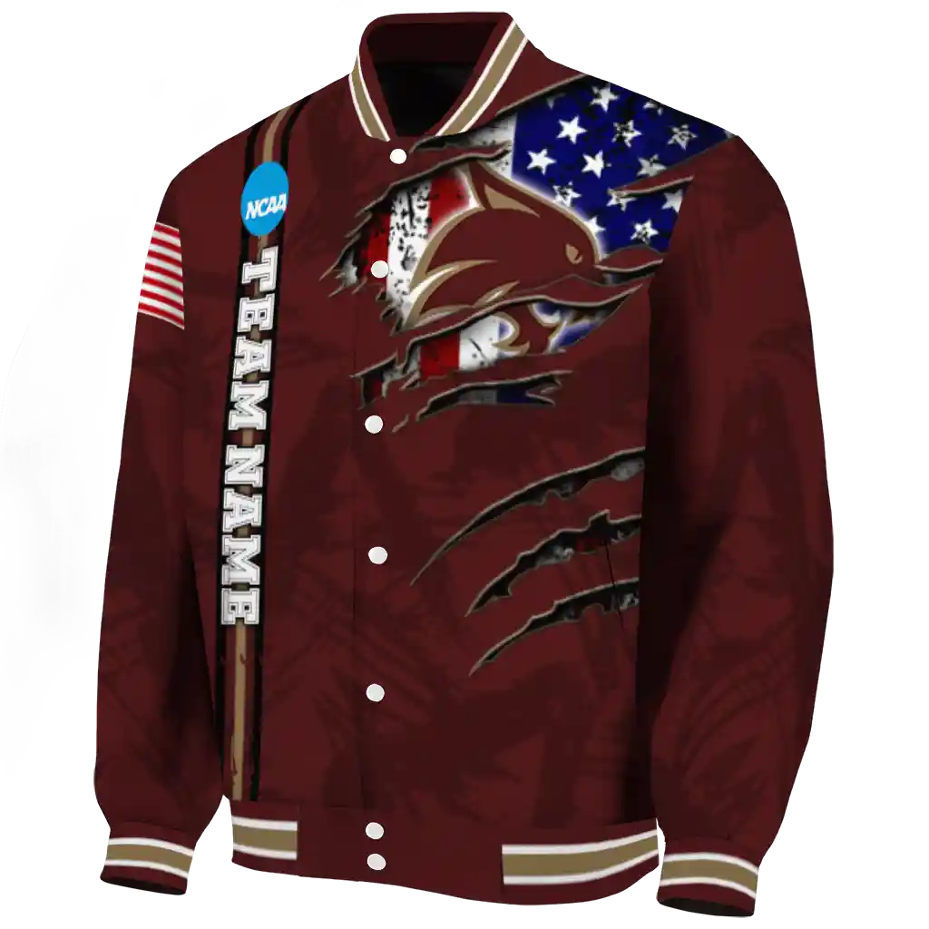 personalized texas state bobcats usa flag claws maroon varsity jacket best selling personalized texas state bobcats usa flag claws maroon varsity jacket best selling