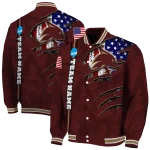 personalized texas state bobcats usa flag claws maroon varsity jacket best selling