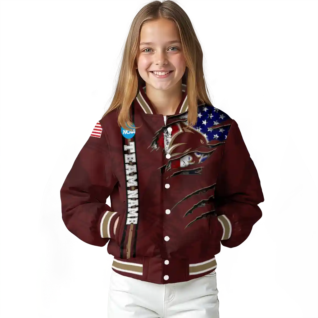 personalized texas state bobcats usa flag claws maroon varsity jacket top rated personalized texas state bobcats usa flag claws maroon varsity jacket top rated