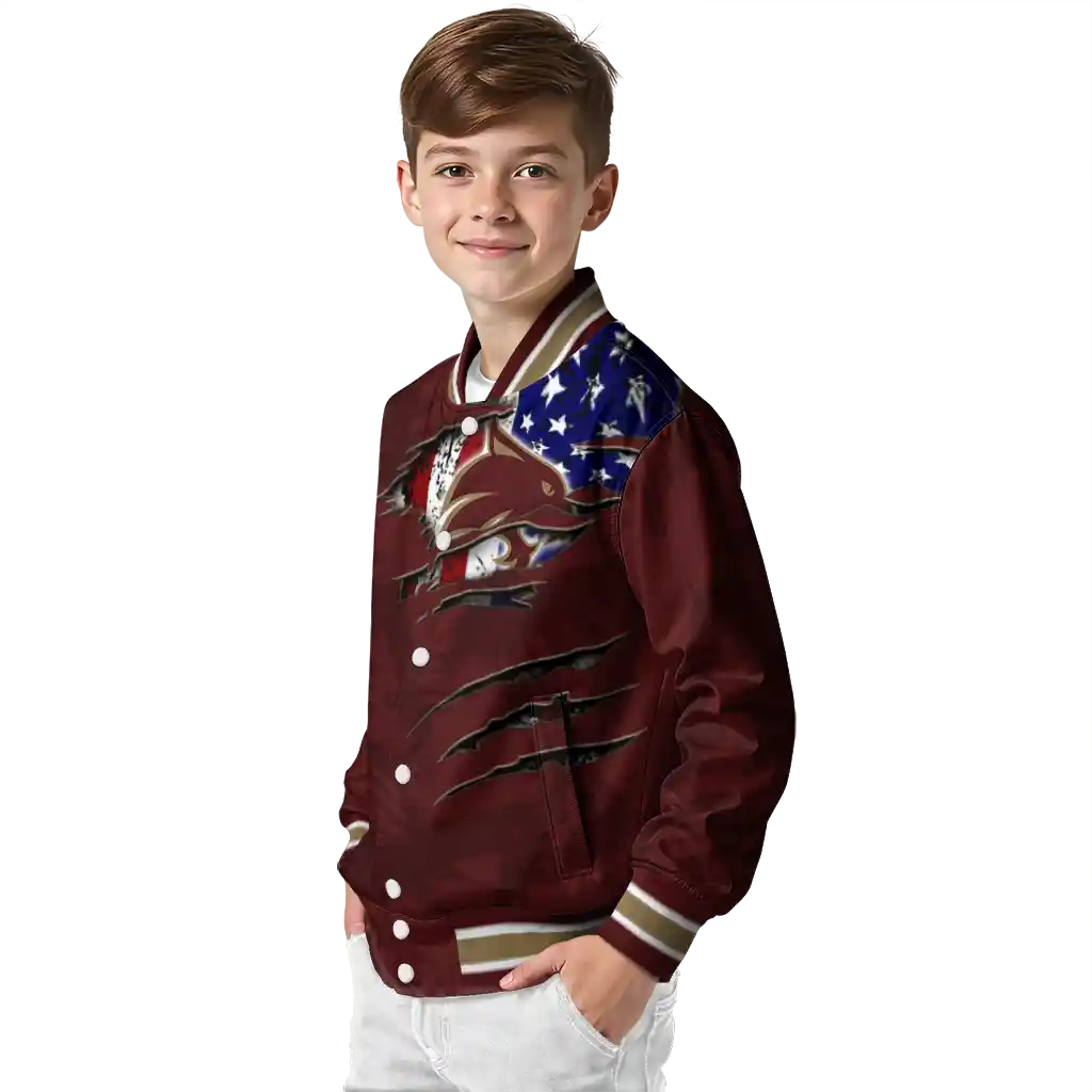personalized texas state bobcats usa flag claws maroon varsity jacket trendy personalized texas state bobcats usa flag claws maroon varsity jacket trendy