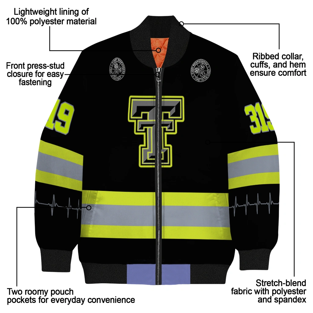 personalized texas tech red raiders heartbeat accent black green bomber jacket new arrival personalized texas tech red raiders heartbeat accent black green bomber jacket new arrival