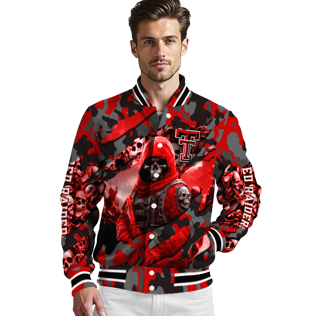 personalized texas tech red raiders skull horde red varsity jacket high quality personalized texas tech red raiders skull horde red varsity jacket high quality