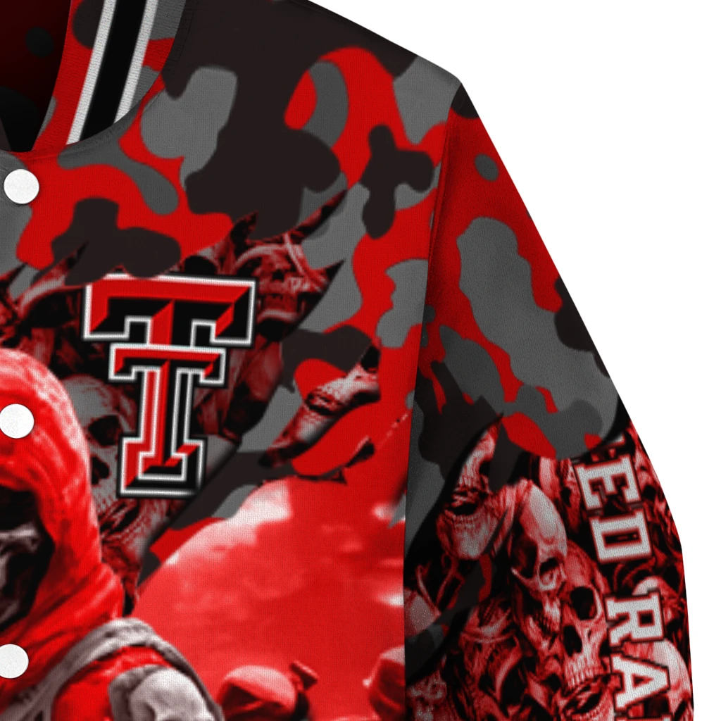 personalized texas tech red raiders skull horde red varsity jacket premium grade personalized texas tech red raiders skull horde red varsity jacket premium grade