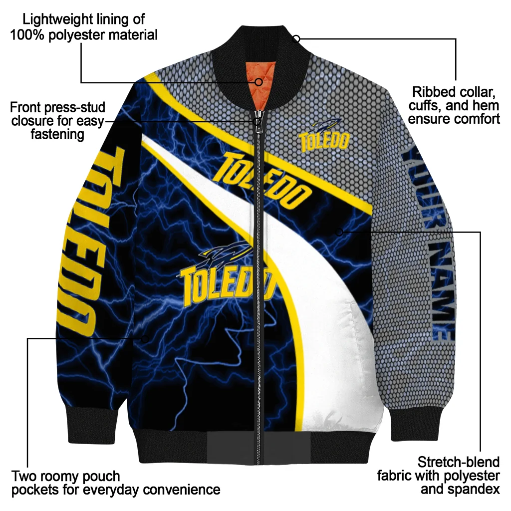 personalized toledo rockets electric flash blue bomber jacket new arrival personalized toledo rockets electric flash blue bomber jacket new arrival