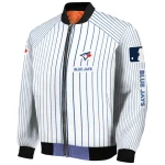 personalized toronto blue jays athlete pinstripes white bomber jacket best selling