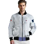 personalized toronto blue jays athlete pinstripes white bomber jacket best selling