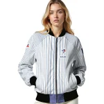 personalized toronto blue jays athlete pinstripes white bomber jacket best selling