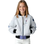 personalized toronto blue jays athlete pinstripes white bomber jacket best selling