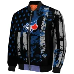 personalized toronto blue jays star stripes blue black bomber jacket best selling