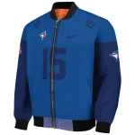 personalized toronto blue jays team patch blue bomber jacket best selling