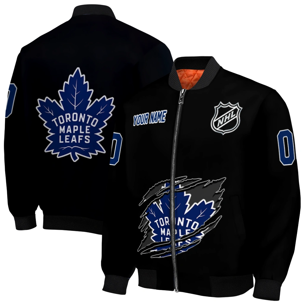 personalized toronto maple leafs claw cut black bomber jacket best selling personalized toronto maple leafs claw cut black bomber jacket best selling