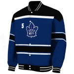 personalized toronto maple leafs stripe statement blue black varsity jacket best selling