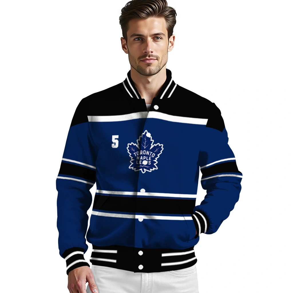 personalized toronto maple leafs stripe statement blue black varsity jacket high quality personalized toronto maple leafs stripe statement blue black varsity jacket high quality