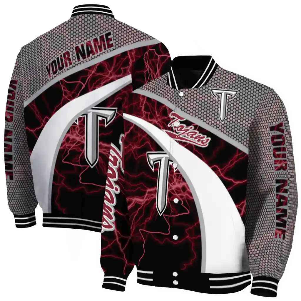 personalized troy trojans electric flash red varsity jacket fashion forward personalized troy trojans electric flash red varsity jacket fashion forward
