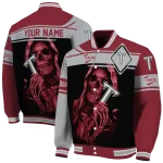 personalized troy trojans reaper hands red black varsity jacket best selling