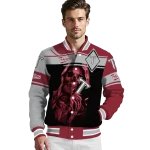 personalized troy trojans reaper hands red black varsity jacket best selling