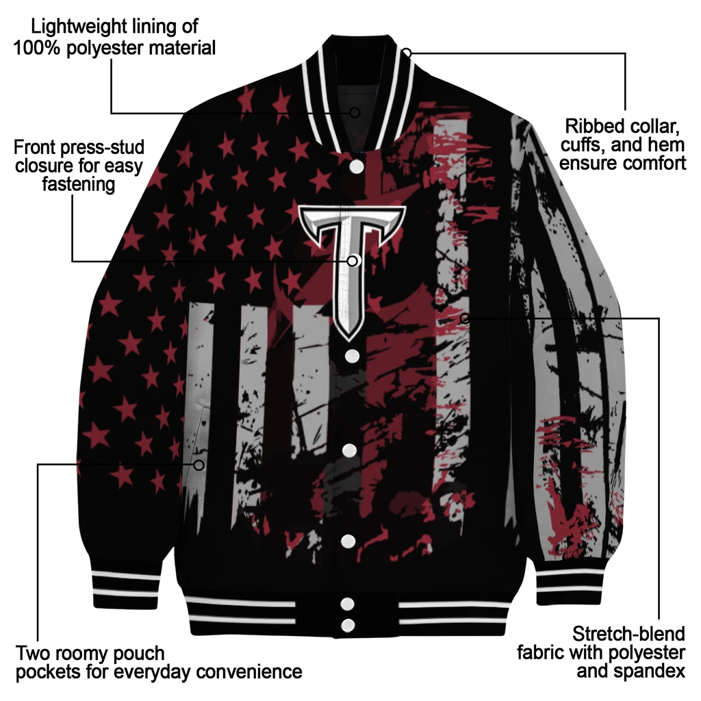 personalized troy trojans star stripes red black varsity jacket new arrival personalized troy trojans star stripes red black varsity jacket new arrival