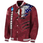 personalized troy trojans usa flag claws red varsity jacket best selling