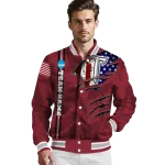 personalized troy trojans usa flag claws red varsity jacket best selling